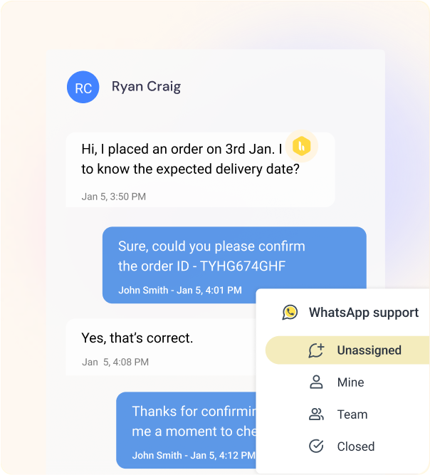 Deliver support on WhatsApp within your inbox